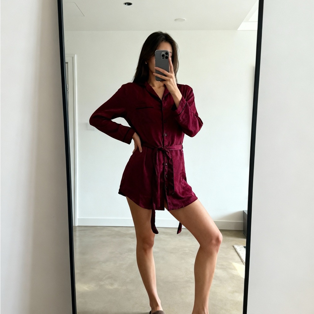Forever 21 Burgundy Satin Belted Sleep Shirt – Luxe Lounge Essential